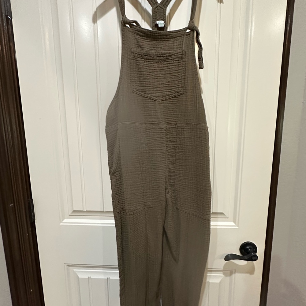 Aerie Green/Brown Textured Overalls